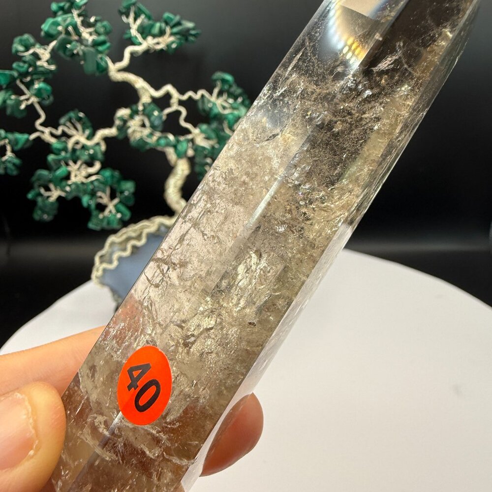 Smokey Quartz Point Tower 3.95” Tall Genuine Brazil Crystal Natural Rainbows 40
